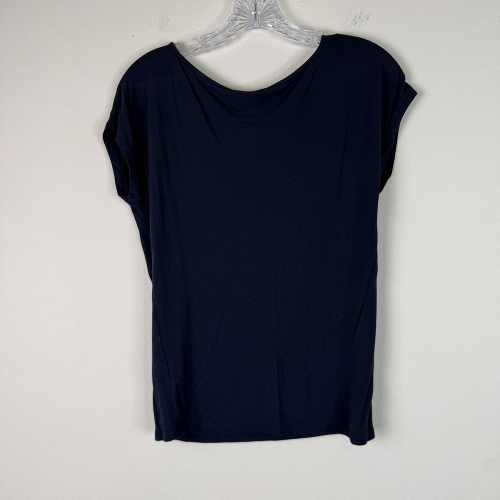Lauren Ralph Lauren Top Women S Navy Blue Boat Neck Cap Sleeve Viscose Basic - Picture 4 of 5
